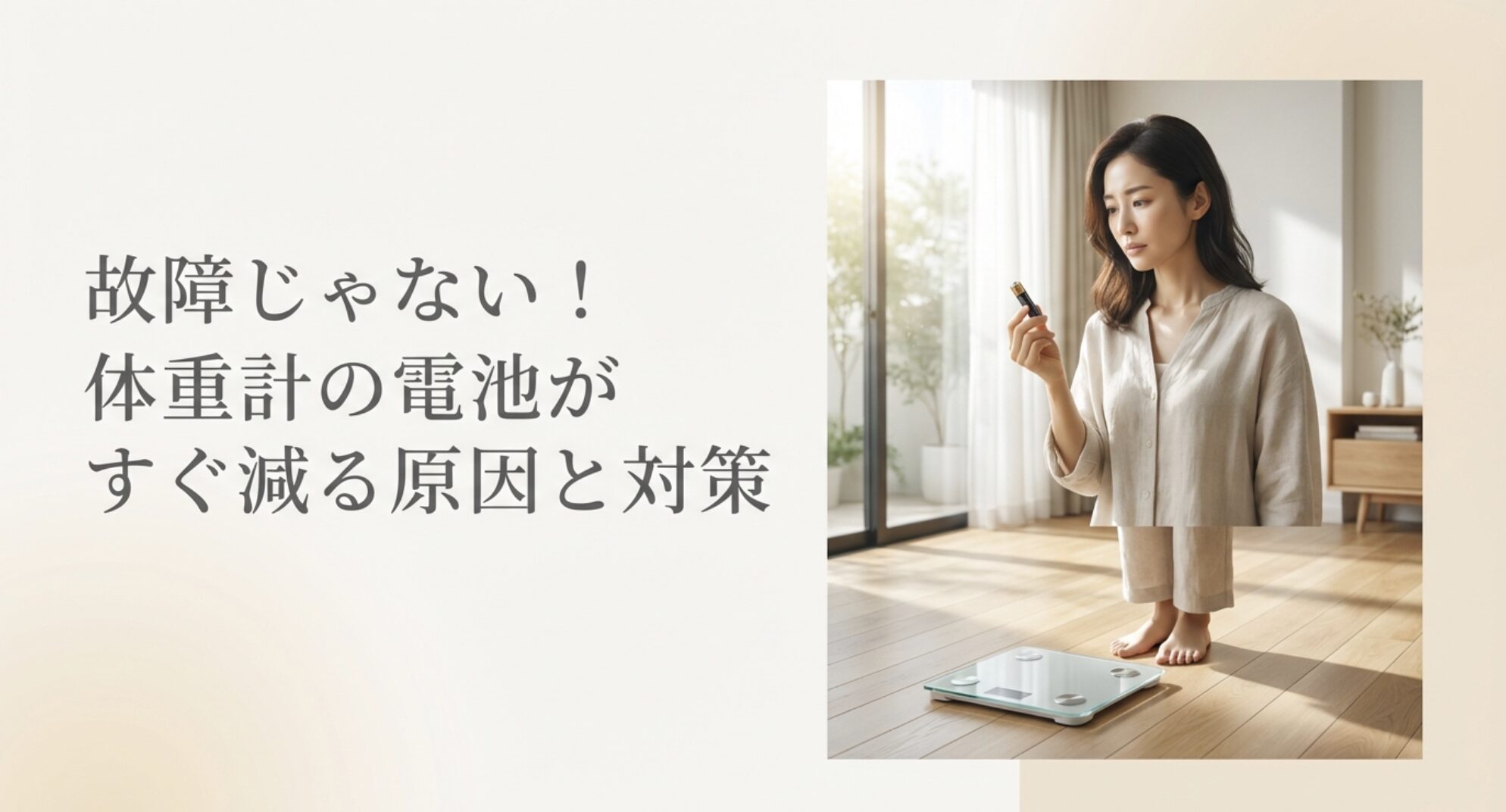 体重計の電池がすぐ減る原因に悩む女性のイメージ