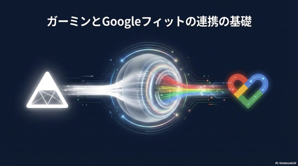 ガーミンのデータがヘルスコネクトを通じてGoogle Fitへ連携される仕組みのイメージ図解