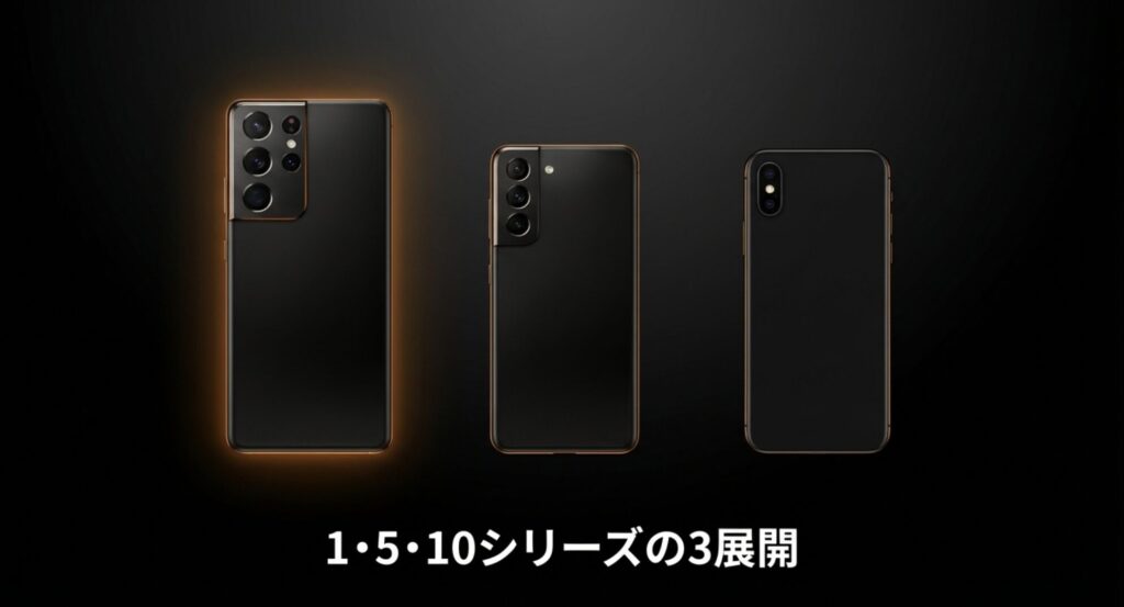 Xperiaの1・5・10シリーズの3つの展開を示すスライド画像