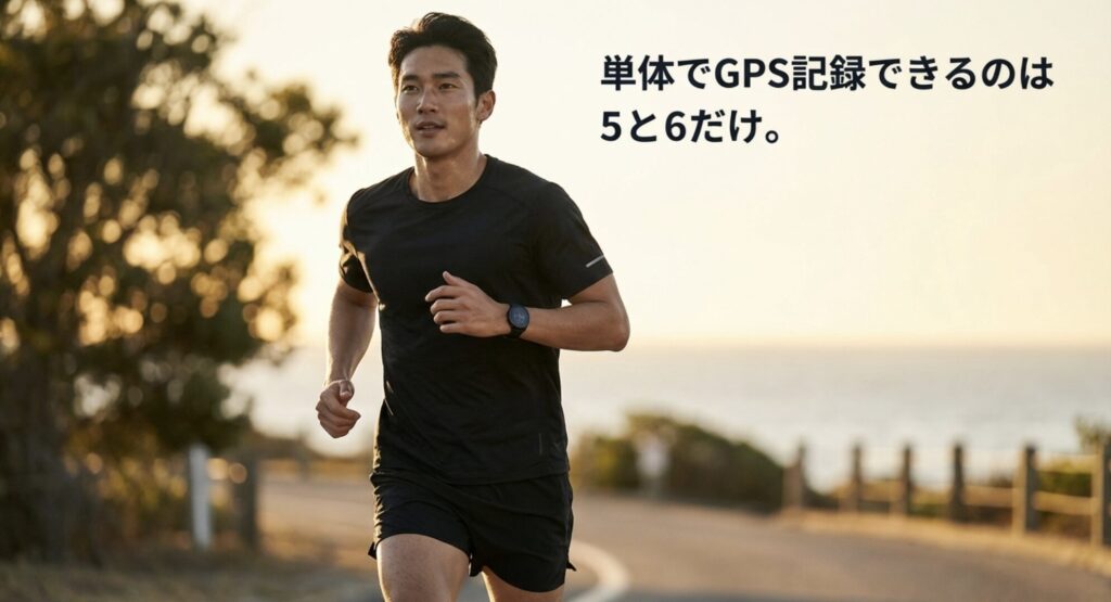 単体でGPS記録できるのはAmazfit Bip 5と6だけであることを示すスライド
