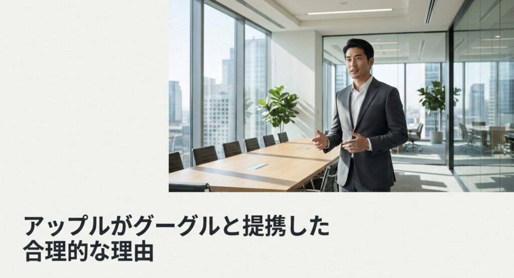 AppleがGoogleとAI分野で提携した合理的な理由について説明するスライド画像