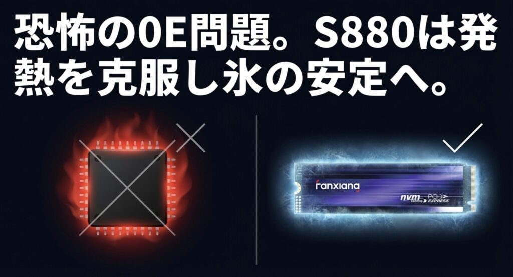 S880が0E問題と発熱を克服し安定していることを示す画像