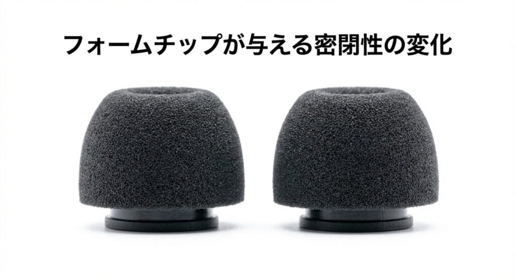 ウレタン製のフォームチップによる密閉性の向上と重低音への影響