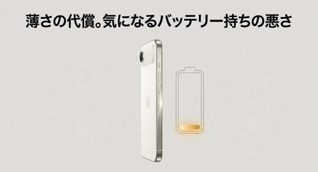 iPhone Airの薄さの代償となるバッテリー持ちの悪さを示すスライド画像