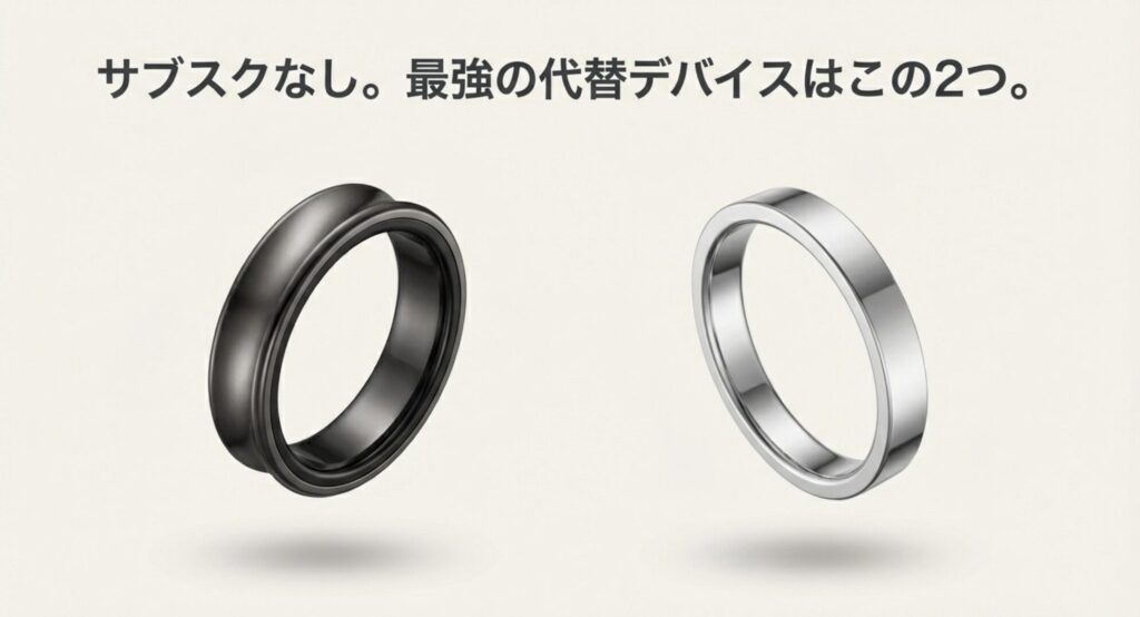 ブラックとシルバーの2つのスマートリング。サブスクなしの最強の代替デバイスを提案する画像