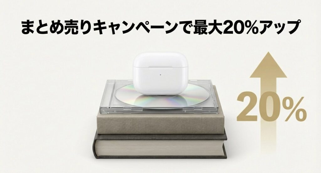 ブックオフのまとめ売りキャンペーンで買取価格が最大20%アップするスライド画像