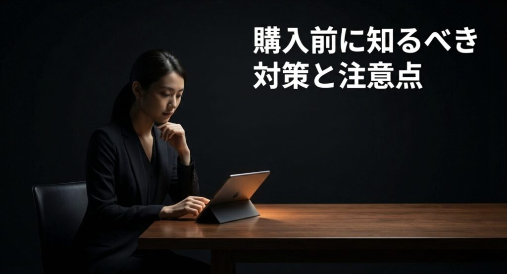 Xperiaを購入する前に知っておくべき対策と注意点を示すスライド画像