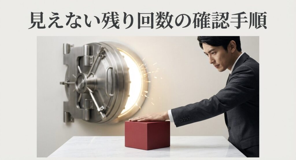 金庫に手を触れるスーツの男性の画像:見えない残り回数の確認手順