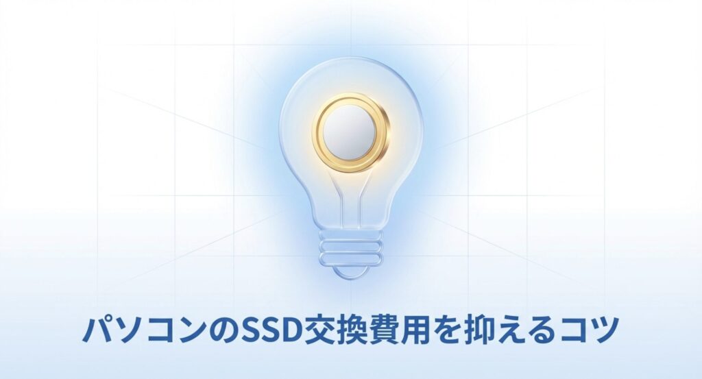 パソコンのSSD交換費用を安く抑えるコツを解説するスライド