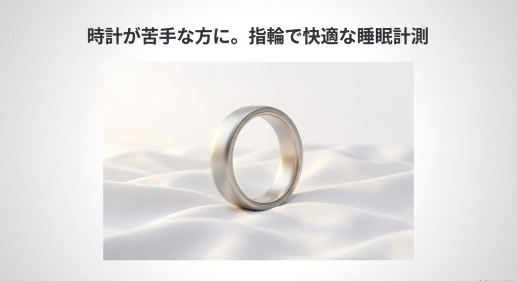 「時計が苦手な方に。指輪で快適な睡眠計測」というテキスト。