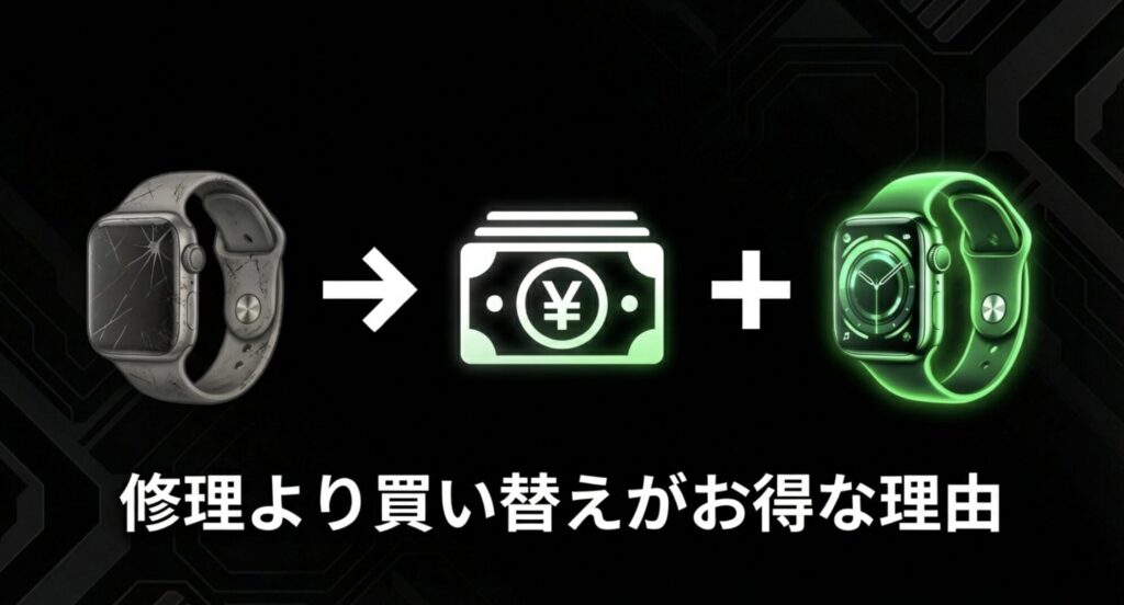ガーミンの修理代を払うよりも中古買取で売却して新品に買い替える方がお得な理由の図解