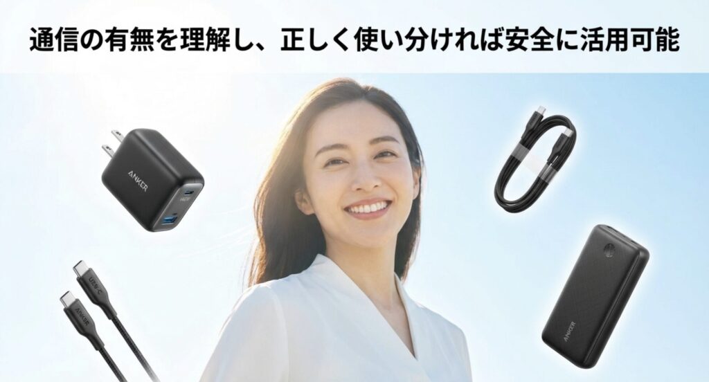 通信の有無を理解し、正しく使い分ければ安全に活用可能であることを示すまとめスライド