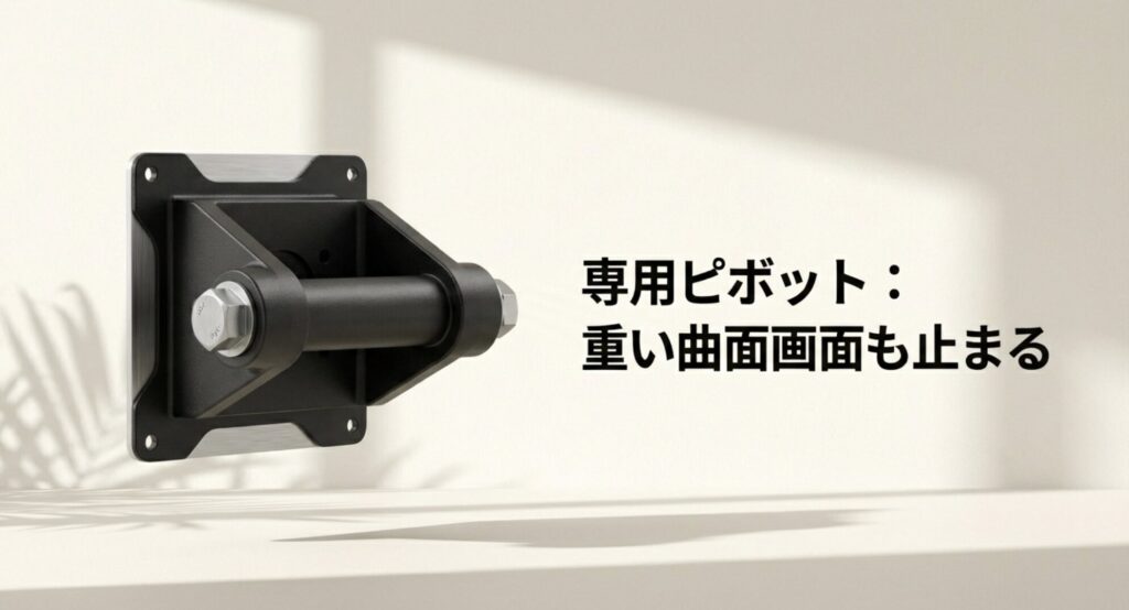重い曲面モニターのお辞儀を防ぐための専用ピボット(首振りパーツ)の画像