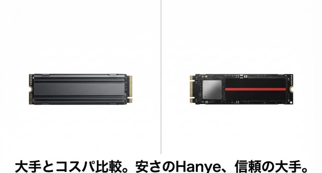 安さが魅力のHanyeと信頼性が高い大手有名メーカーのSSD比較画像