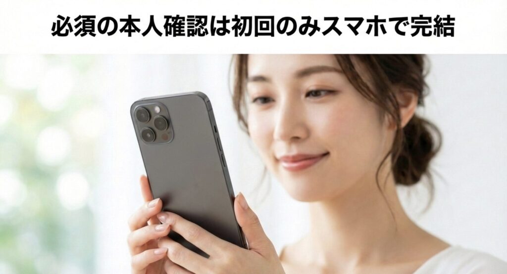 ブックオフ宅配買取の本人確認が初回のみスマホで完結することを示すスライド画像