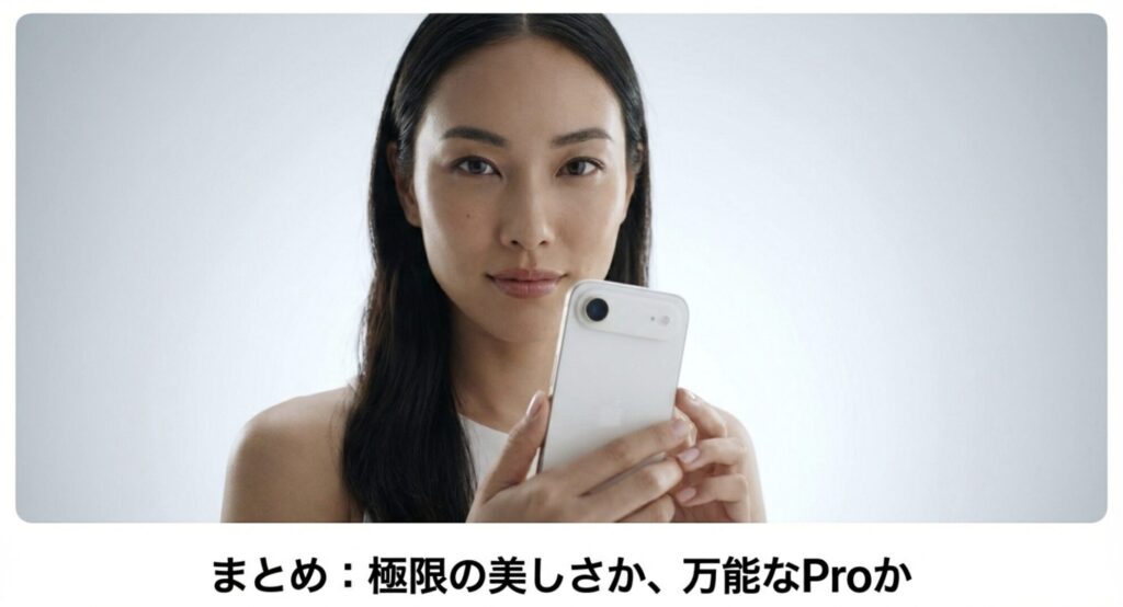 iPhone Airの極限の美しさか万能なProかの選び方をまとめたスライド画像