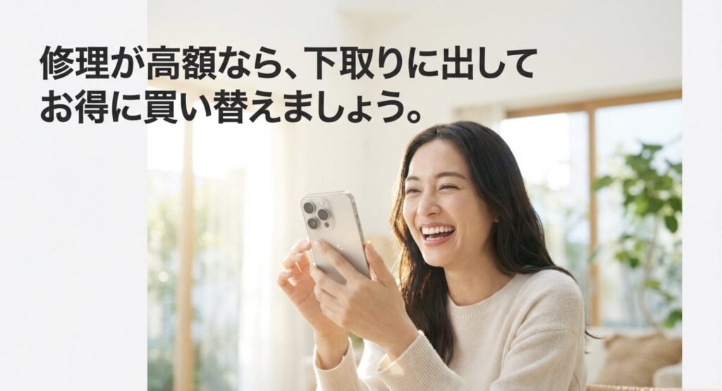 修理費用が高額になる場合は、下取りに出してお得に新しいiPhoneへ買い替えることを提案するまとめスライド
