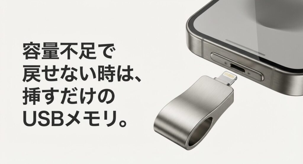 iPhoneの容量不足でオリジナル写真を戻せない時に役立つ外付けUSBメモリの画像