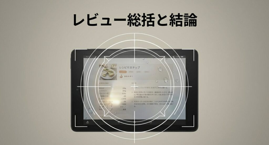 キッチンでレシピアプリを表示して活用する3COINSのタブレット