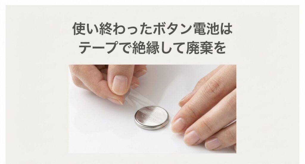 使い終わったボタン電池（CR2032）をセロハンテープで挟んで絶縁処理する手順