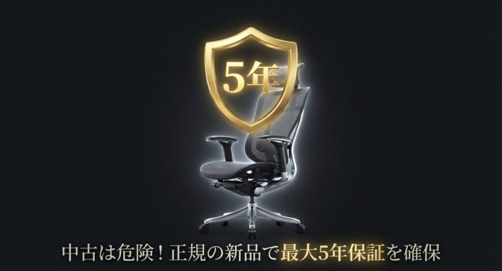 エルゴヒューマンプロ2の長期間の安心を約束する最大5年保証を示す盾のイメージ