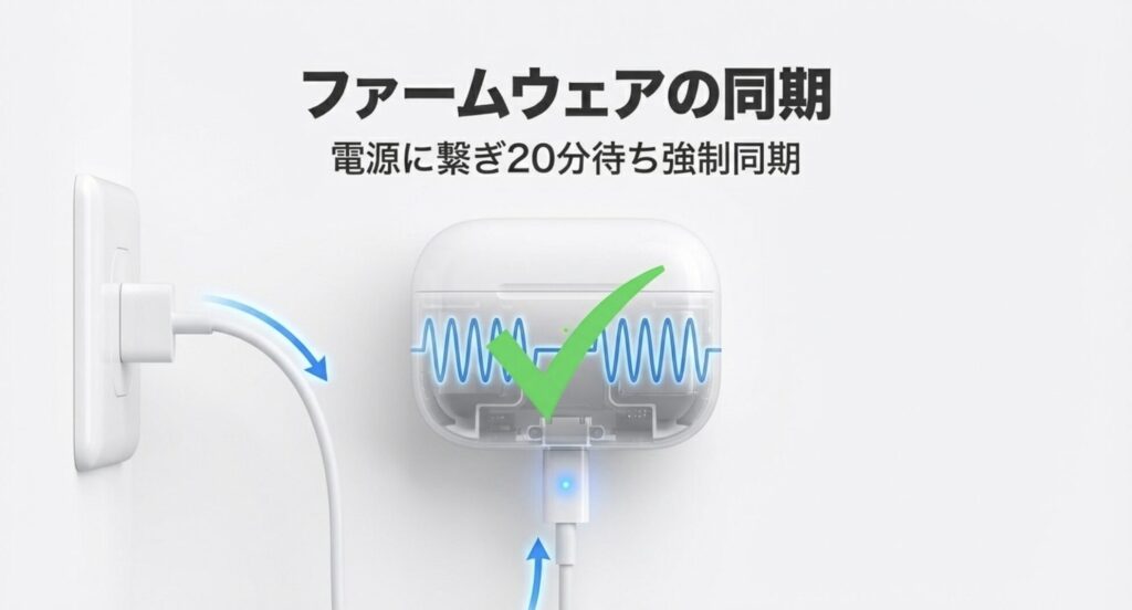 ケースを電源に繋いでファームウェアの強制同期を行う手順の図解