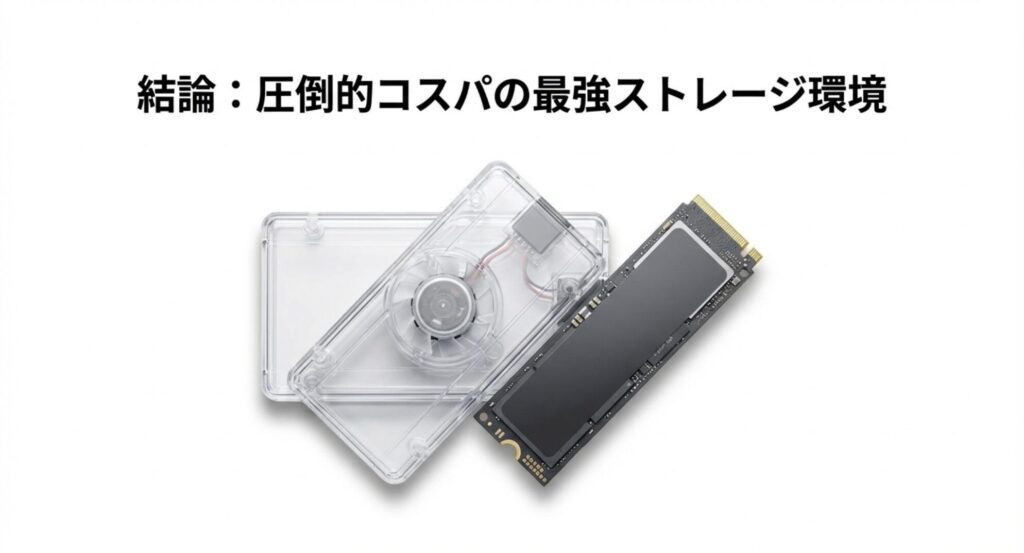 冷却ファンを内蔵した透明なORICO製SSDケース