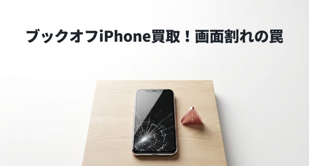 画面割れしたiPhoneと警告マークのイメージ画像