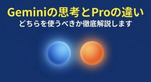 Geminiの思考モードとProモードの違いを比較する天秤のイラスト