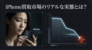 iPhoneの買取相場が下落していくグラフを見て不安に感じる女性のイメージ