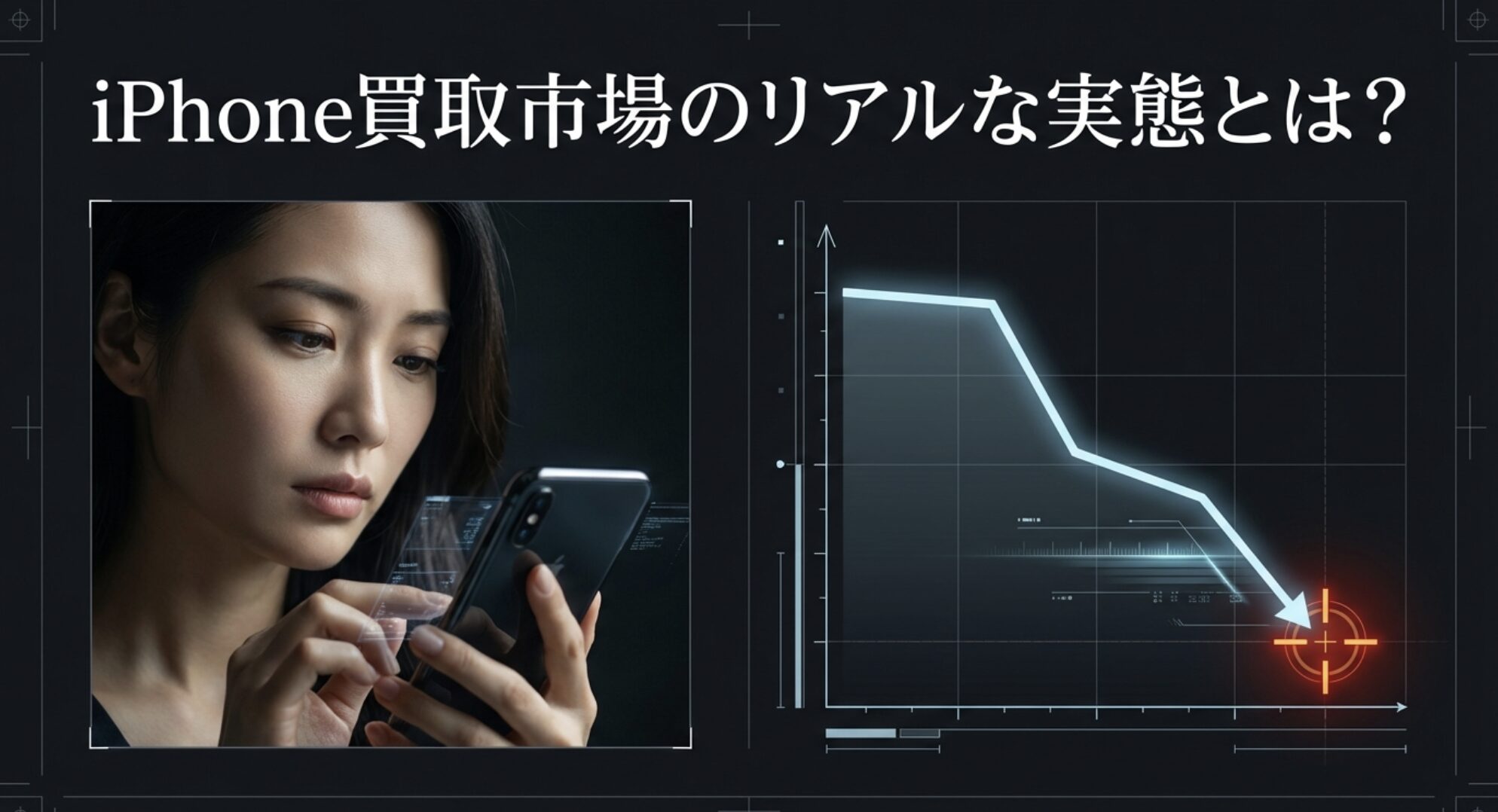 iPhoneの買取相場が下落していくグラフを見て不安に感じる女性のイメージ