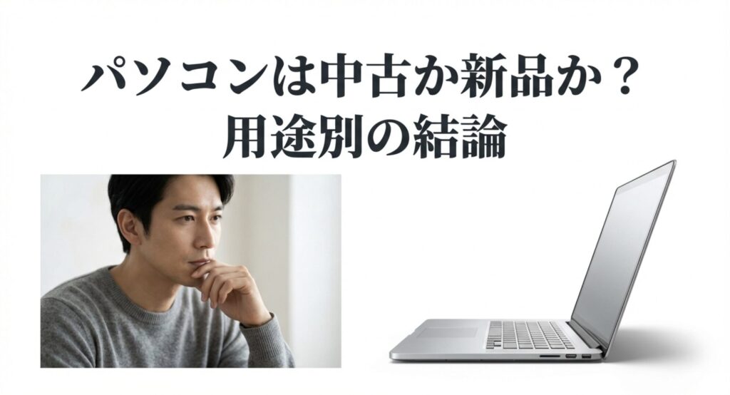 悩む男性とパソコン選びの結論