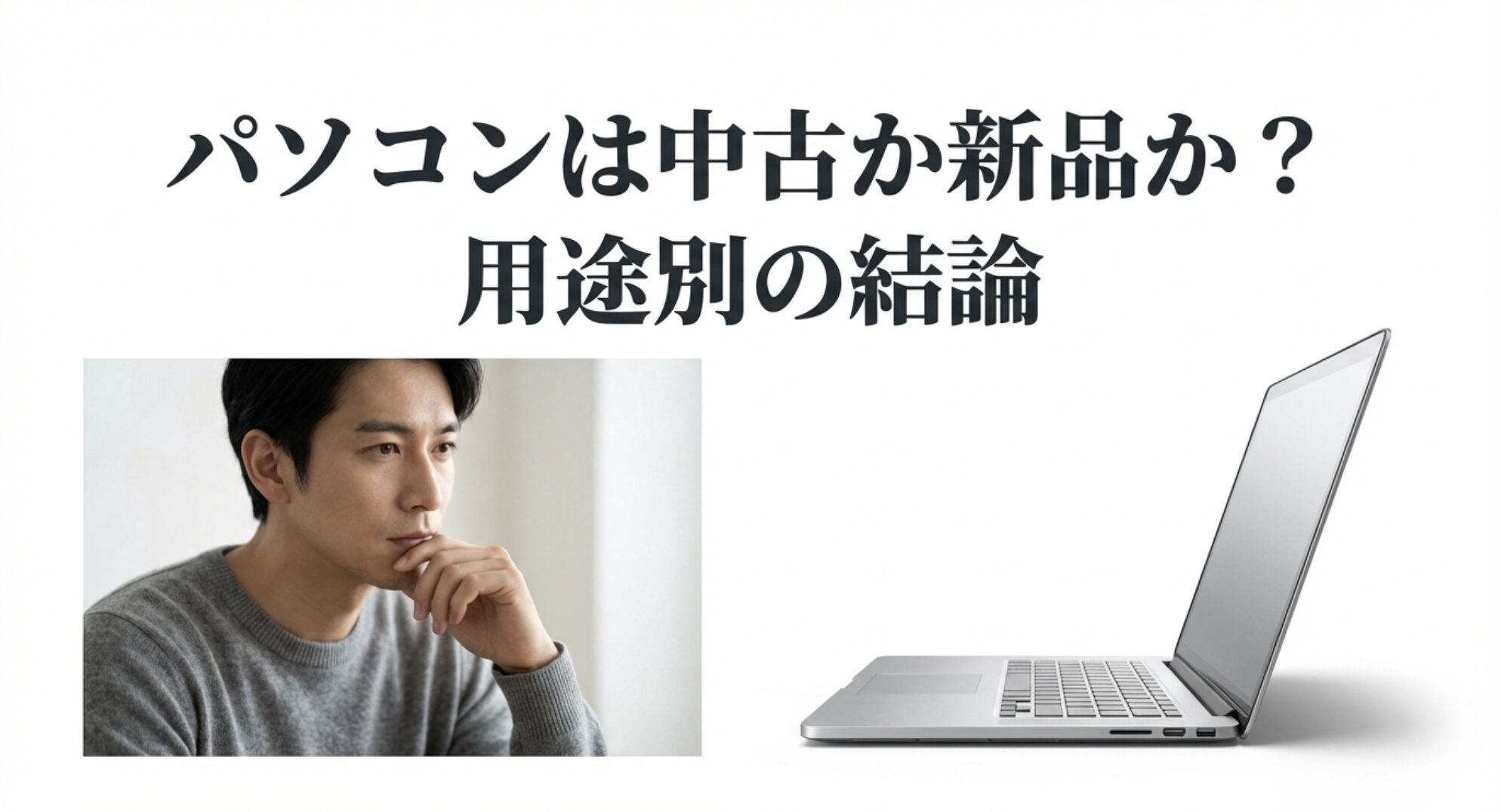悩む男性とパソコン選びの結論