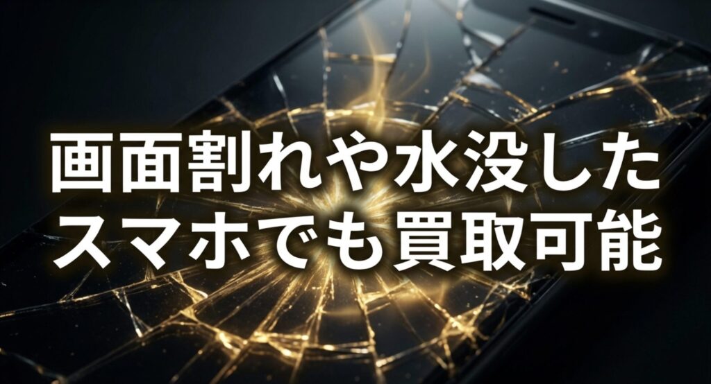 ブックオフなら画面割れや水没したスマホでも買取可能であることを示す図解