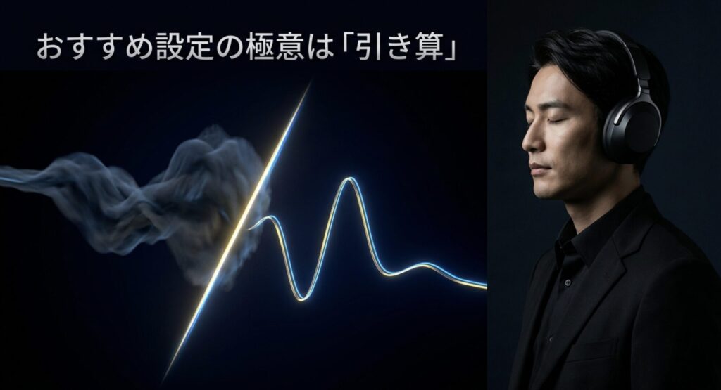 特定の音域をマイナスにするWF-1000XM6イコライザー設定の引き算の極意を示す波形イメージ