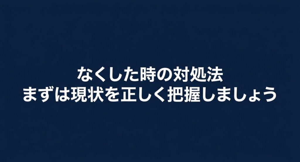 アンカーのイヤホンケースをなくした時の対処法として、まずは現状を正しく把握することを促すスライド