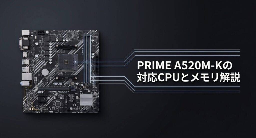 ASUS PRIME A520M-Kに最適なRyzen 5000シリーズ（Ryzen 5 5600GTなど）の対応を示すスライド