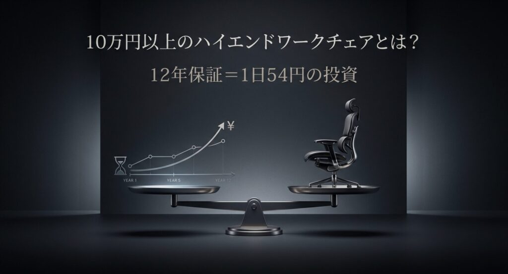 12年保証で1日54円の投資となる、10万円以上のハイエンドワークチェアのコストパフォーマンスを図解した画像