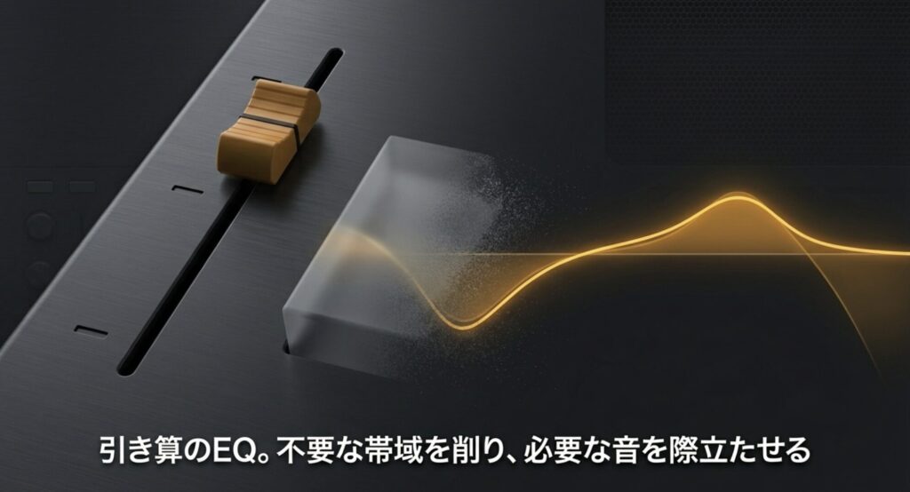 不要な帯域を削り必要な音を際立たせる、引き算のイコライザーの概念図