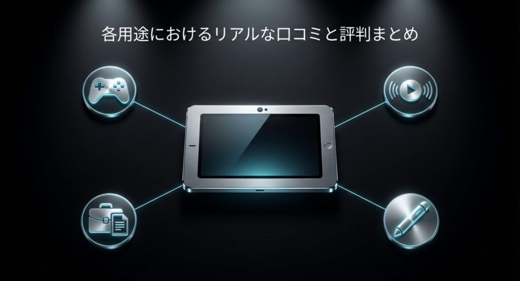 ゲーム、エンタメ、ビジネスなど各用途におけるリアルな口コミと評判まとめを示す画像
