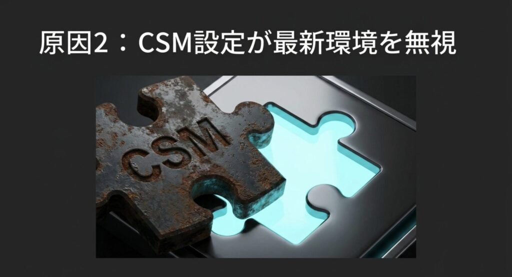 CSM設定の誤りが最新環境を無視してBIOSループを引き起こすイメージ