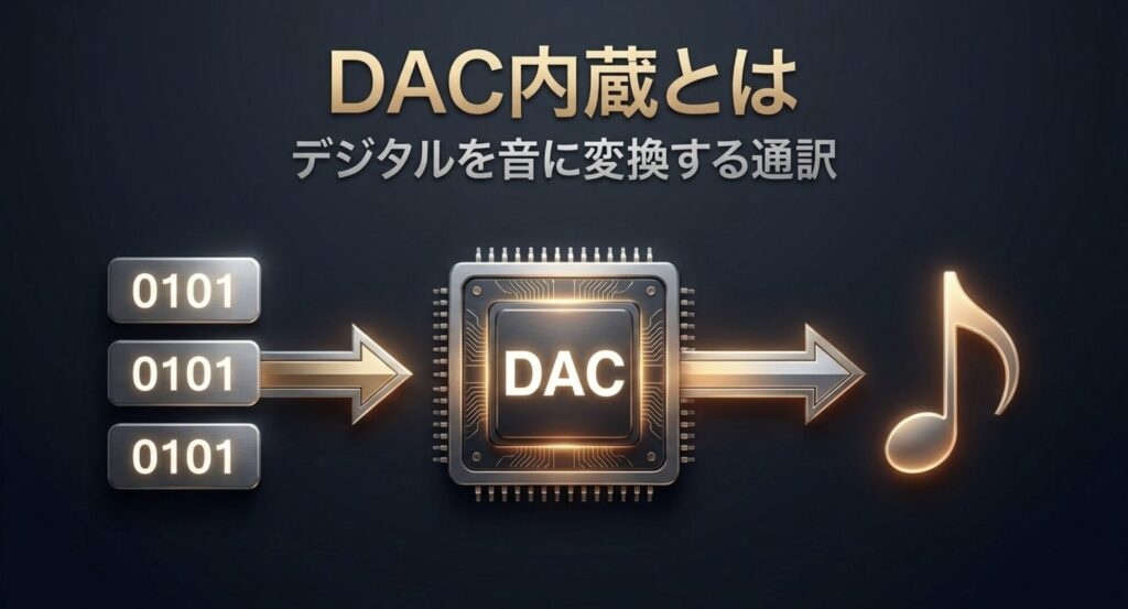 デジタル信号を音に変換するDAC内蔵チップの仕組みを図解したスライド