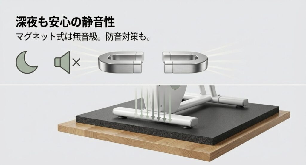 深夜も安心の静音性 マグネット式は無音級。防音対策も。