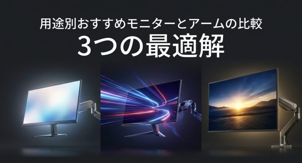 ビジネス・ゲーム・エンタメの3つの最適解を示す用途別おすすめモニターとアームの比較