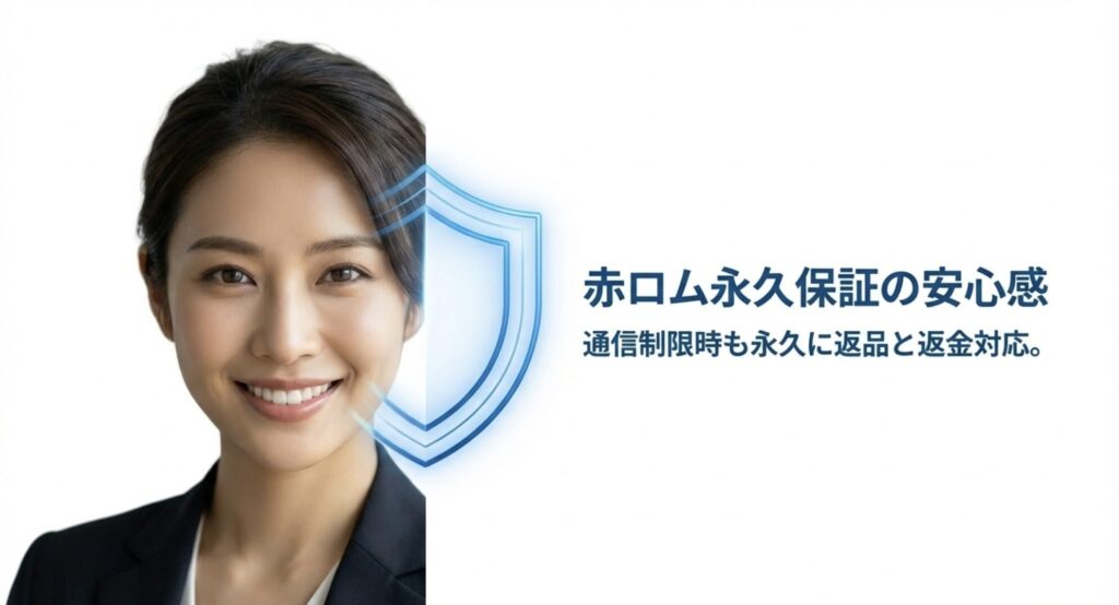 ノジマオンラインなら通信制限時も永久に返品と返金対応が可能な「赤ロム保証」があることを示す画像