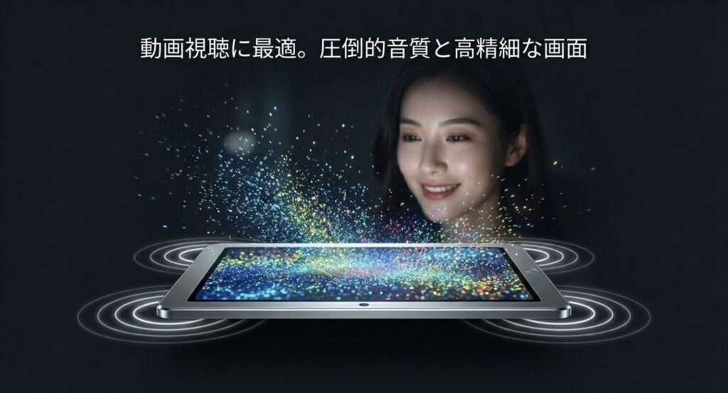 動画視聴に最適とされる、圧倒的音質と高精細な画面を表現したイメージ画像