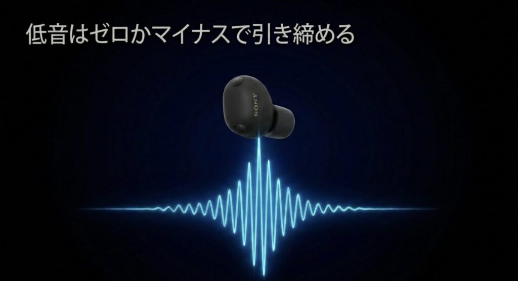 WF-1000XM6のクリアベースをゼロかマイナスに設定し低音を引き締めるイメージ