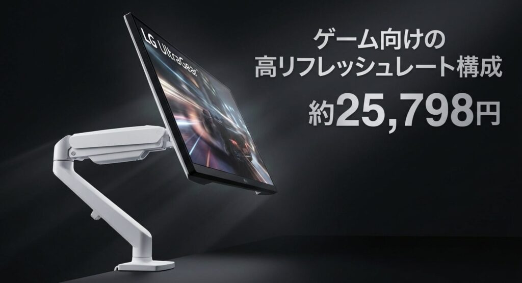 ゲーム向けの高リフレッシュレート対応モニターとアームの構成（約25,798円）