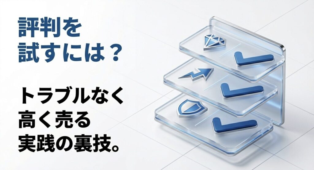 トラブルなく高く売るための実践の裏技を示すテキストスライド