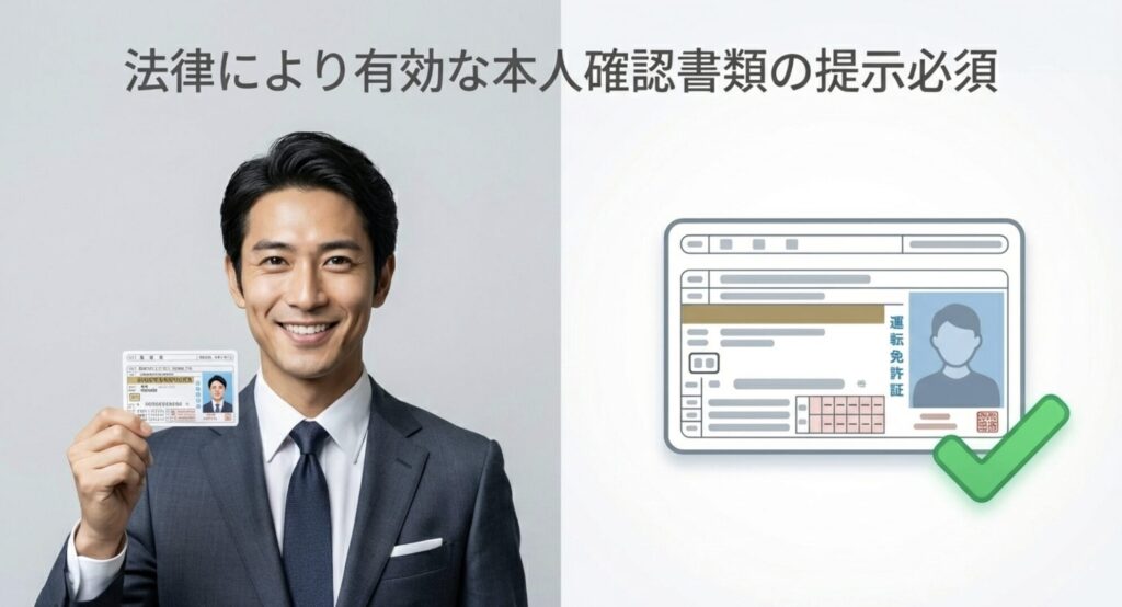古物営業法によりスマホ買取時に提示が必須となる本人確認書類と運転免許証のイメージ